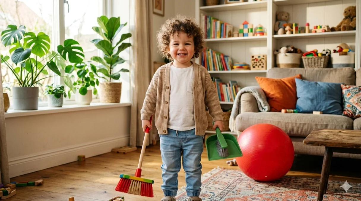 Criança feliz após completar suas tarefas