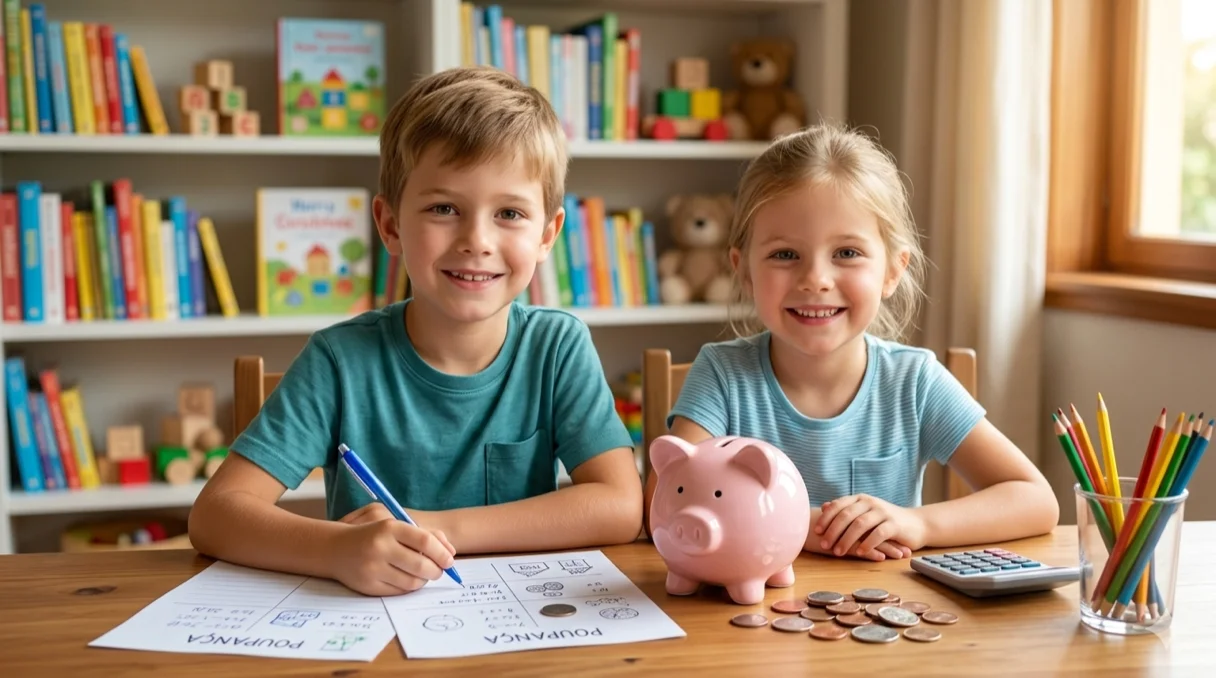 Crianças aprendendo a planejar a mesada juntas