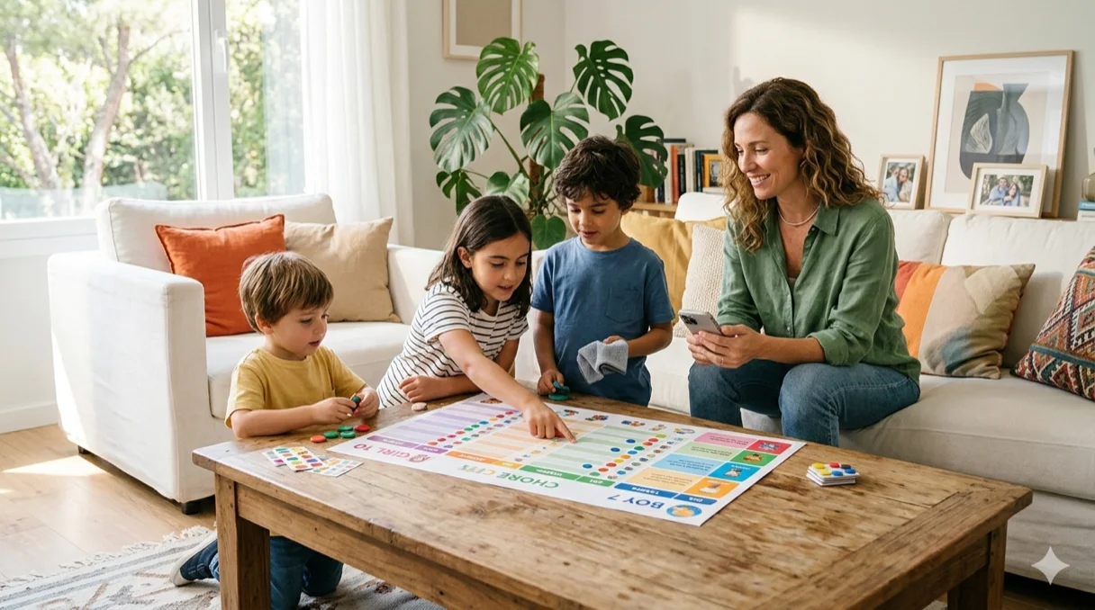 Família dividindo tarefas domésticas por idade